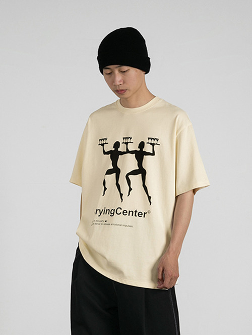 CRYINGCENTER 파티 그래픽 티셔츠 (베이지)